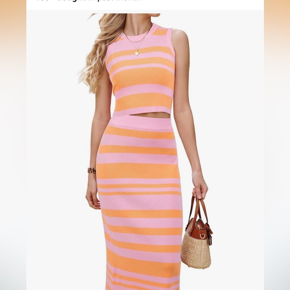 Pink and Orange Stripe Skirt Set
